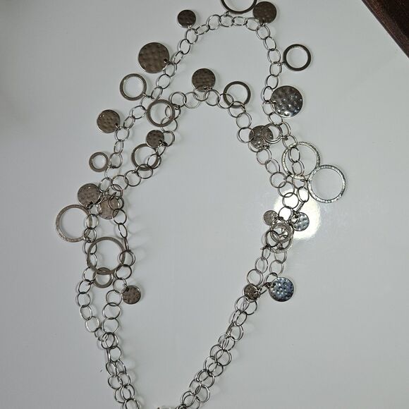 **Sale** Loft Silver Tone Layered Circle Necklace 21 To 24" - Picture 10 of 12